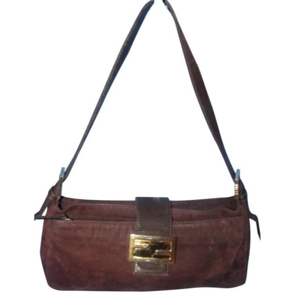 Fendi Shoulder Bag Multiple Hobo Brown Suede Purple Enamel
